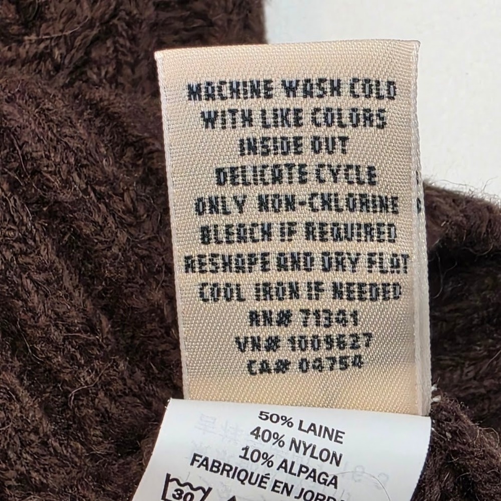 L.L.Bean Mens Large Wool Alpaca Blend Cable Knit Mock Neck Sweater Brown 523236 - Picture 6 of 9